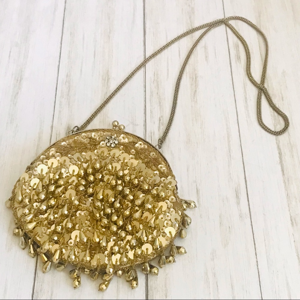Vintage Stunner Flapper Gold Beaded handbag